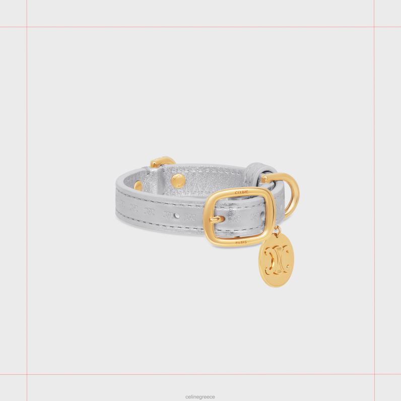 nano εξαιρετικά λεπτό κολάρο σκύλου από πλαστικοποιημένο δέρμα μοσχαριού με ανάγλυφο θρίαμβο άνδρες CELINE 640PT1715 αξεσουάρ ασήμι