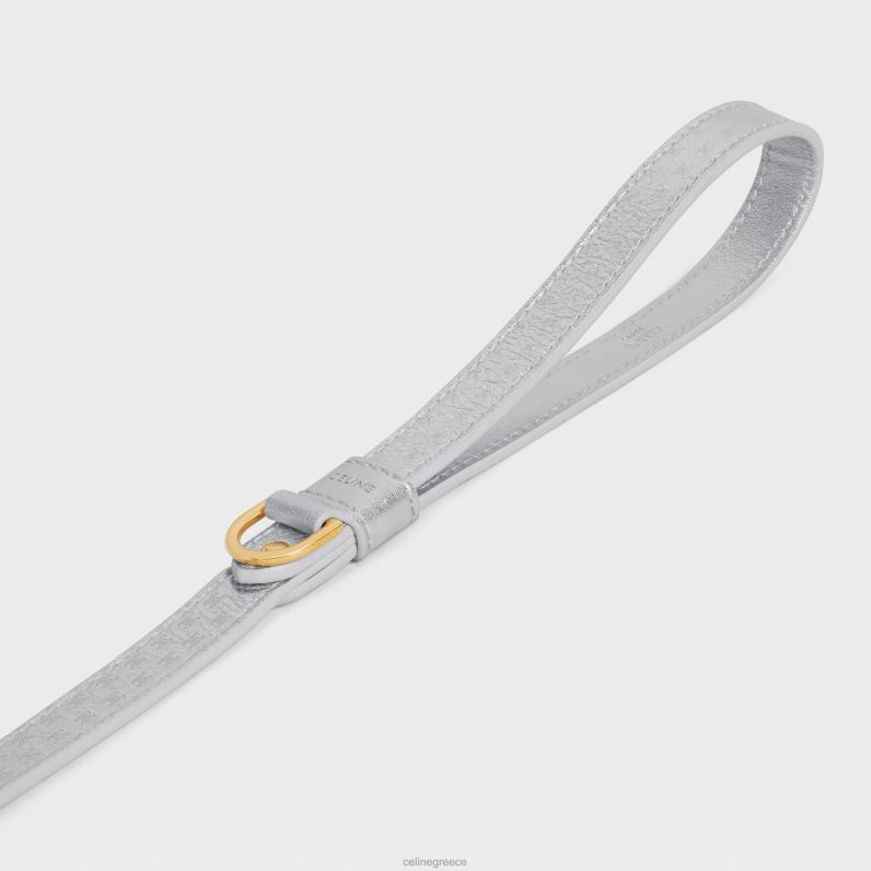 λεπτό λουρί σκύλου από πλαστικοποιημένο δέρμα μόσχου με ανάγλυφο θρίαμβο άνδρες CELINE 640PT1716 αξεσουάρ ασήμι