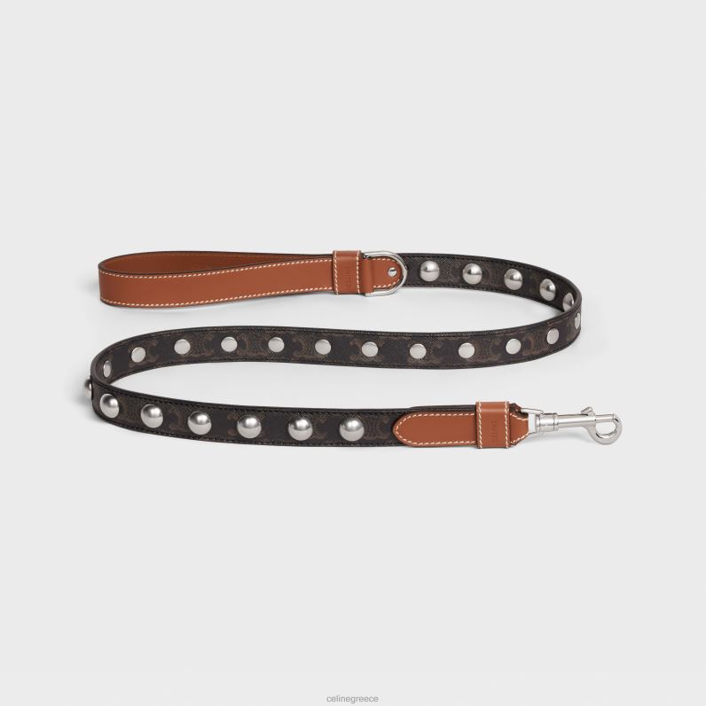 φαρδύ λουρί σκύλου σε καμβά triomphe & δέρμα μοσχαριού με καρφιά άνδρες CELINE 640PT1742 αξεσουάρ βυρσοδέψω