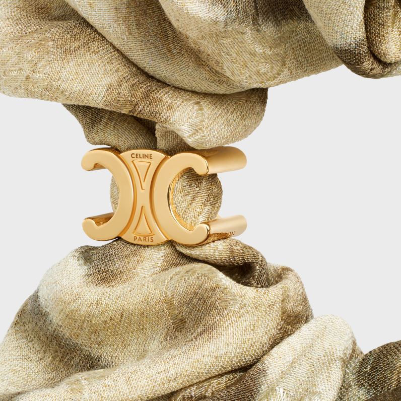 Scrunchy λεοπάρ από μετάξι & ορείχαλκο με χρυσό φινίρισμα γυναίκες CELINE 640PT1235 αξεσουάρ μπεζ/χρυσό