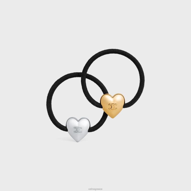 coeur triomphe σετ ελαστικών λωρίδων από ορείχαλκο με φινίρισμα χρυσού & ρόδιου, νάιλον & καουτσούκ γυναίκες CELINE 640PT1055 αξεσουάρ μαύρο/χρυσό/ασημί