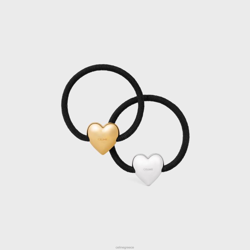 coeur triomphe σετ ελαστικών λωρίδων από ορείχαλκο με φινίρισμα χρυσού & ρόδιου, νάιλον & καουτσούκ γυναίκες CELINE 640PT1055 αξεσουάρ μαύρο/χρυσό/ασημί