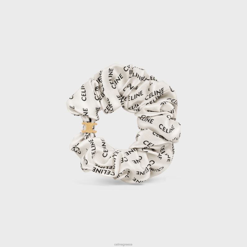 scrunchy rayure από μεταξωτό ορείχαλκο με φινίρισμα γυναίκες CELINE 640PT1236 αξεσουάρ χρυσό & λευκό
