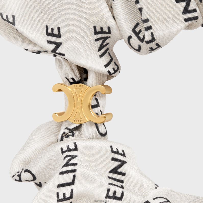 scrunchy rayure από μεταξωτό ορείχαλκο με φινίρισμα γυναίκες CELINE 640PT1236 αξεσουάρ χρυσό & λευκό