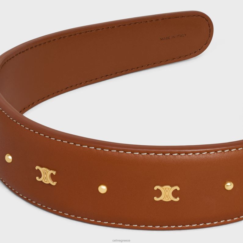 κεφαλόδεσμος triomphe από δέρμα μοσχαριού & ορείχαλκο με χρυσό φινίρισμα γυναίκες CELINE 640PT1246 αξεσουάρ μαύρισμα/χρυσός