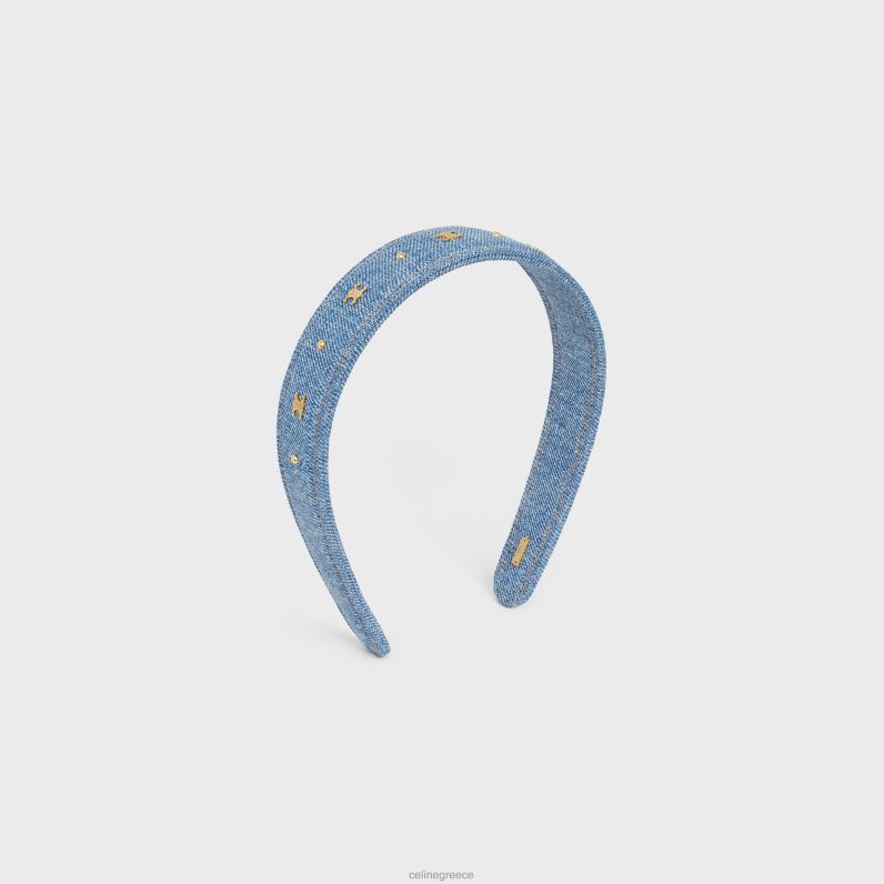 κεφαλόδεσμος triomphe από βαμβάκι και ορείχαλκο με χρυσό φινίρισμα γυναίκες CELINE 640PT1250 αξεσουάρ μπλε/χρυσό