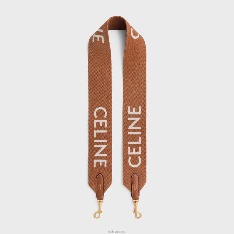 μακρύ λουράκι από μαλλί με ζακάρ με χρυσό φινίρισμα γυναίκες CELINE 640PT516 αξεσουάρ μαύρισμα/λευκό