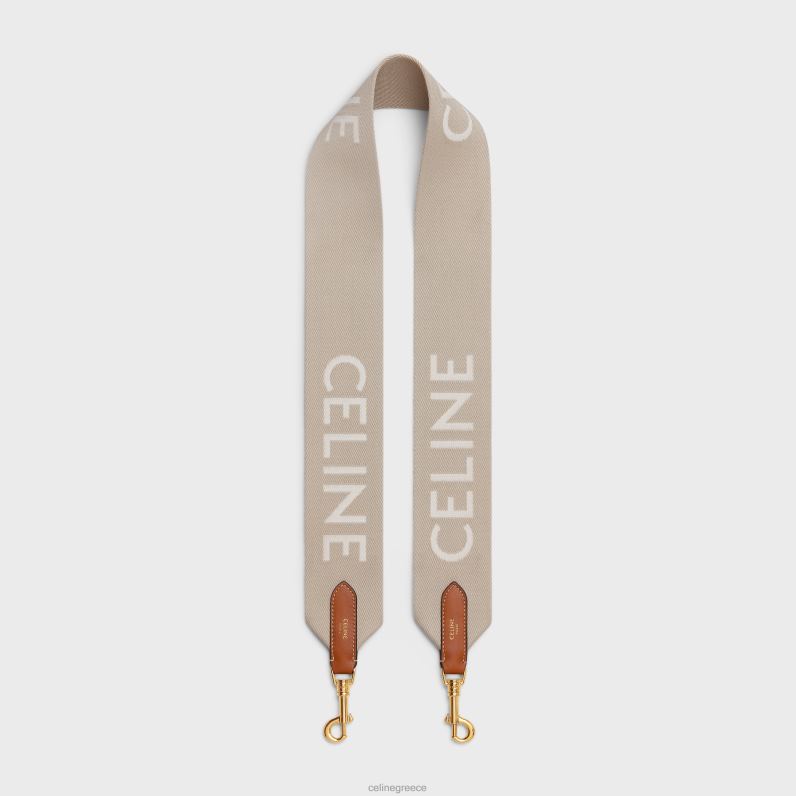 μακρύ λουράκι από μαλλί με ζακάρ γυναίκες CELINE 640PT517 αξεσουάρ μπεζ/λευκό