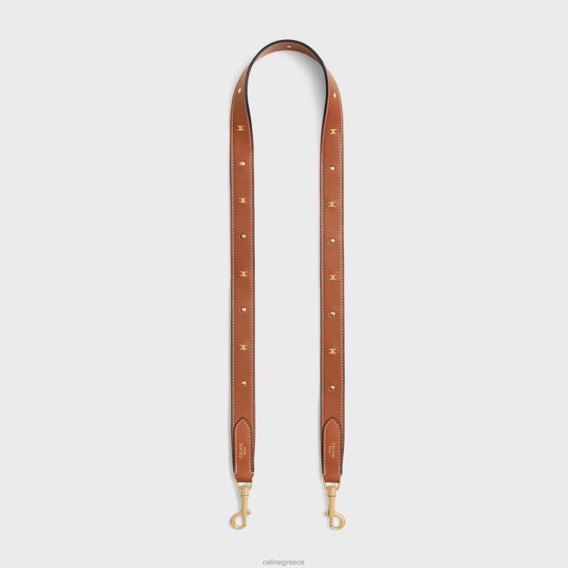 μακρύ λουράκι από λείο δέρμα μοσχαριού με καρφιά θριάμβου με χρυσό φινίρισμα γυναίκες CELINE 640PT521 αξεσουάρ βυρσοδέψω