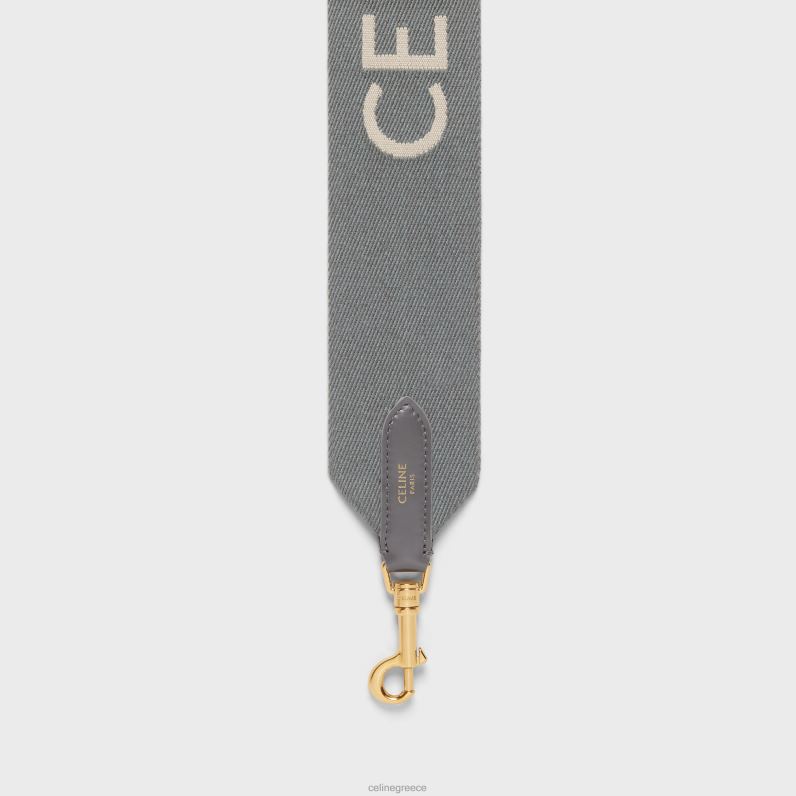 κοντό λουράκι από μαλλί με ζακάρ γυναίκες CELINE 640PT523 αξεσουάρ γκρι/λευκό