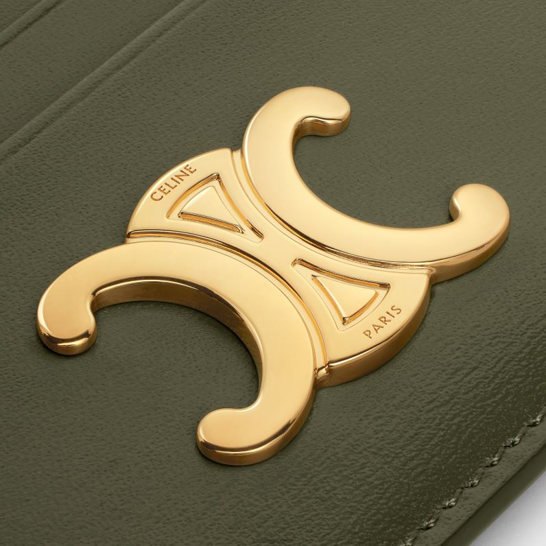 θήκη για κάρτες θριάμβου από γυαλιστερό δέρμα μοσχαριού γυναίκες CELINE 640PT401 αξεσουάρ μαύρη ελιά