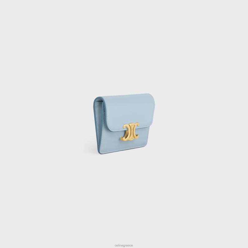θήκη κάρτας με πτερύγιο θρίαμβο σε γυαλιστερό δέρμα μοσχαριού γυναίκες CELINE 640PT416 αξεσουάρ απαλό μπλε