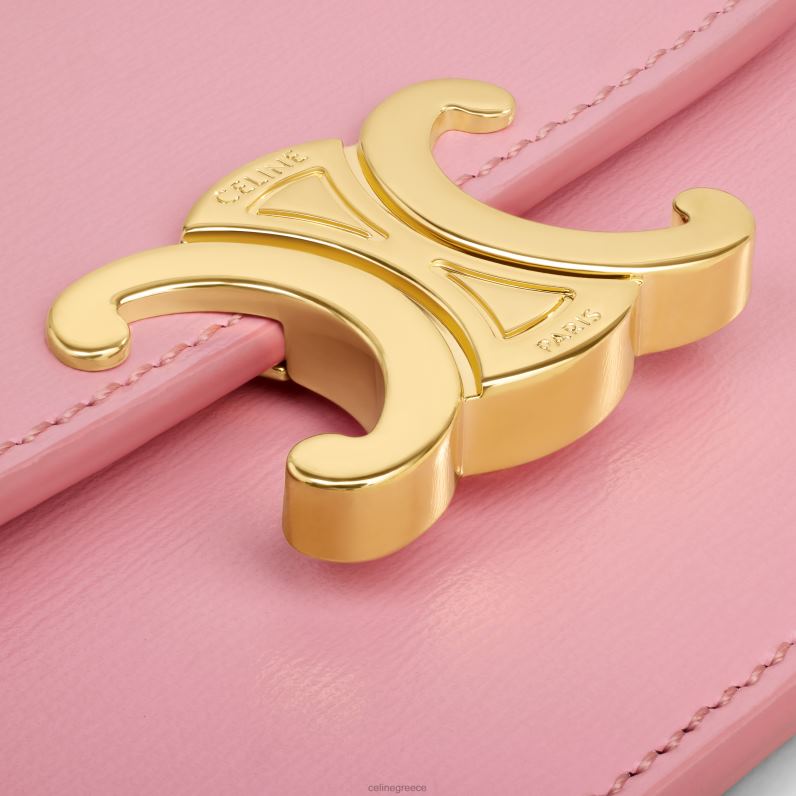 θήκη κάρτας με πτερύγιο θρίαμβο σε γυαλιστερό δέρμα μοσχαριού γυναίκες CELINE 640PT417 αξεσουάρ τριαντάφυλλο