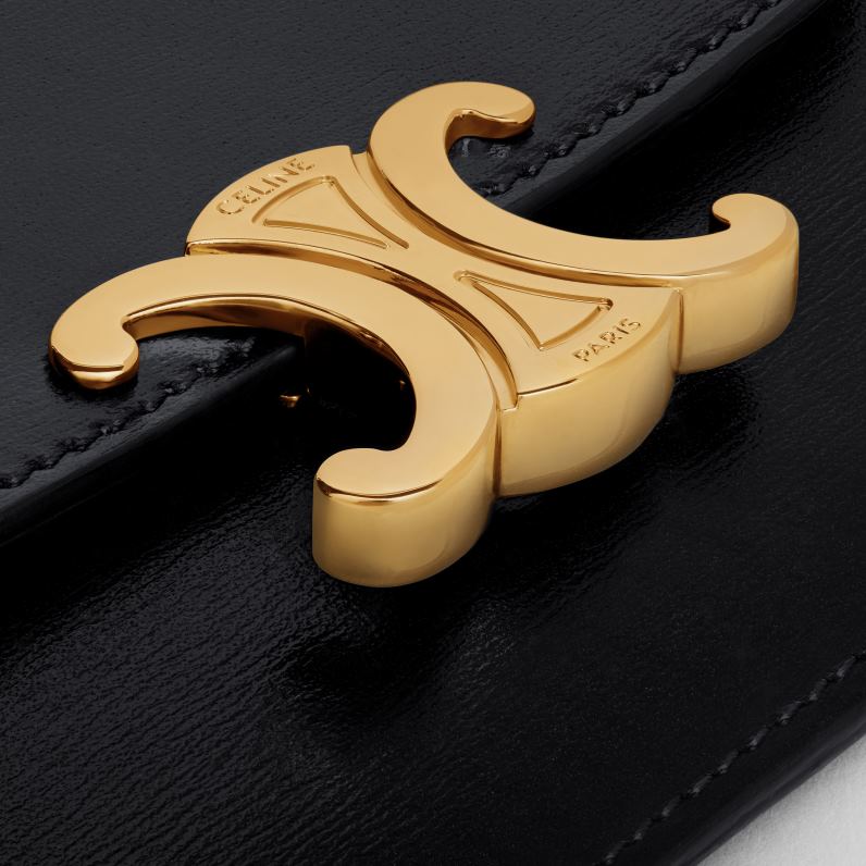 θήκη κάρτας με πτερύγιο θρίαμβο σε γυαλιστερό δέρμα μοσχαριού γυναίκες CELINE 640PT492 αξεσουάρ μαύρος