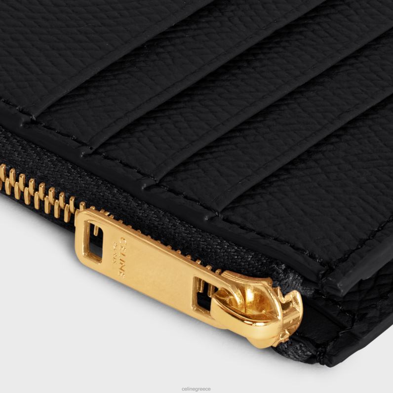 Συμπαγής θήκη κάρτας με φερμουάρ από δέρμα μοσχαριού με κόκκους γυναίκες CELINE 640PT506 αξεσουάρ μαύρος