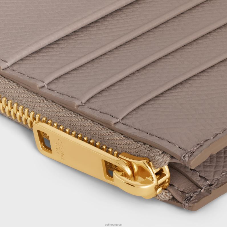 Συμπαγής θήκη κάρτας με φερμουάρ από δέρμα μοσχαριού με κόκκους γυναίκες CELINE 640PT507 αξεσουάρ χαλίκι