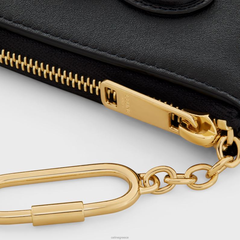 Θήκη για κέρματα και κάρτες cuir triomphe σε λείο δέρμα μοσχαριού γυναίκες CELINE 640PT495 αξεσουάρ μαύρος