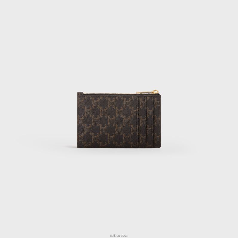 θήκη για κάρτες με φερμουάρ σε καμβά triomphe & δέρμα αρνιού γυναίκες CELINE 640PT505 αξεσουάρ βυρσοδέψω