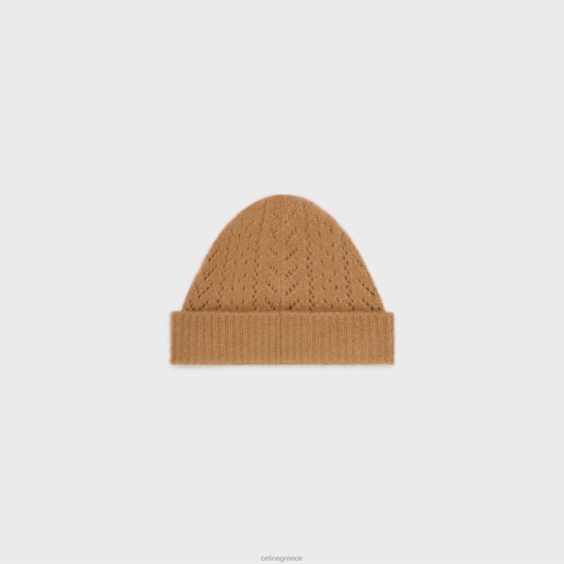 Beanie σε κασμίρ & μεταξωτό πουέντ γυναίκες CELINE 640PT1176 αξεσουάρ καμήλα