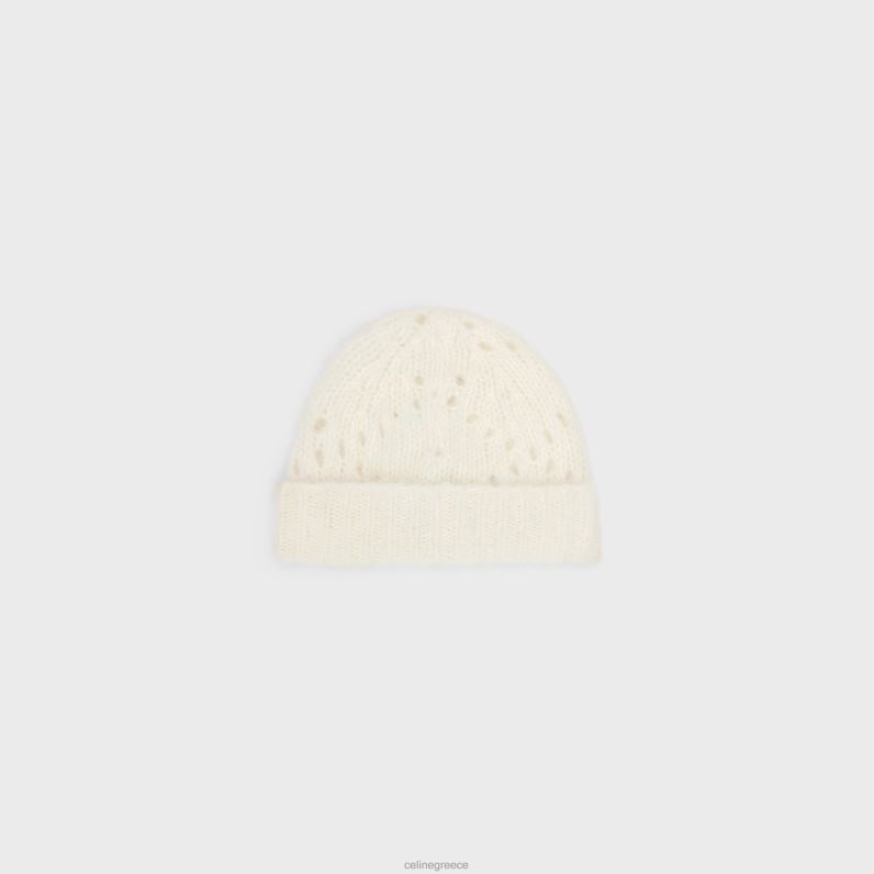 Beanie in Fair Isle μαλλί πουέντελ αλπακά γυναίκες CELINE 640PT1174 αξεσουάρ υπόλευκο