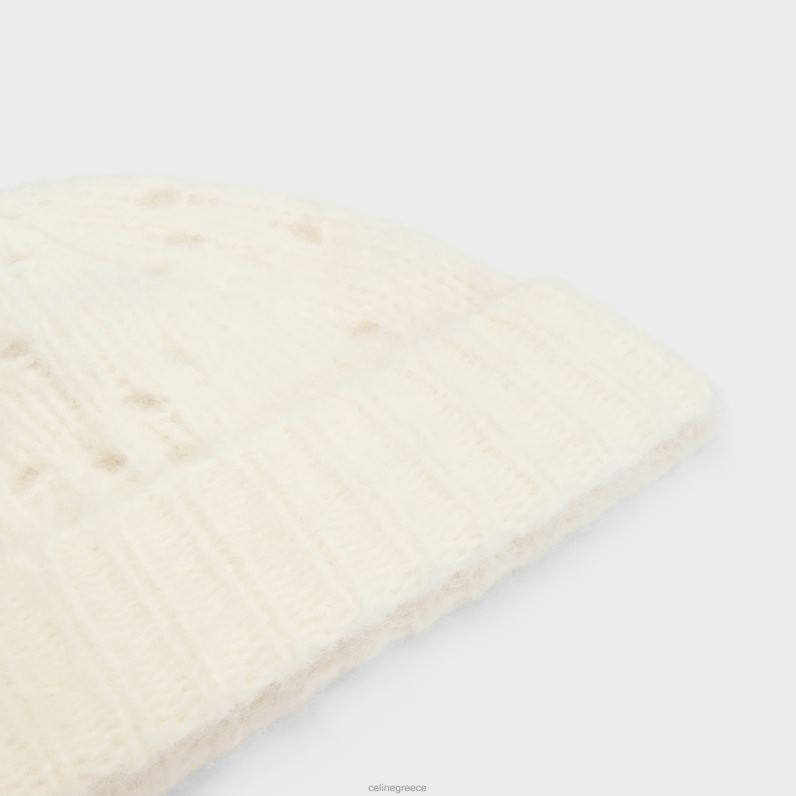Beanie in Fair Isle μαλλί πουέντελ αλπακά γυναίκες CELINE 640PT1174 αξεσουάρ υπόλευκο