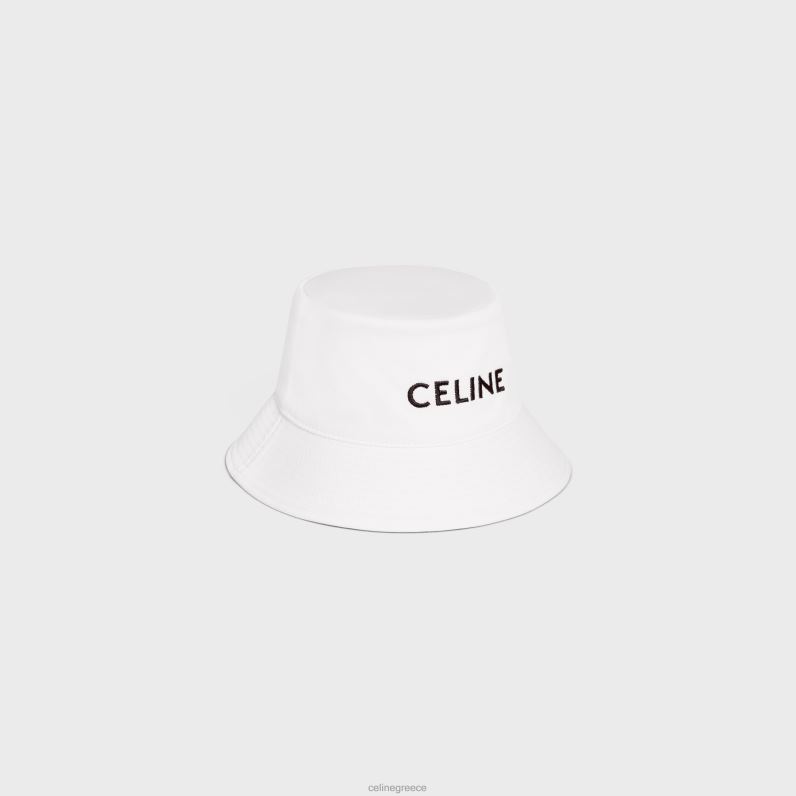 κεντημένο καπέλο κουβά από βαμβακερή γαμπαρντίνα άνδρες CELINE 640PT2252 αξεσουάρ υπόλευκο