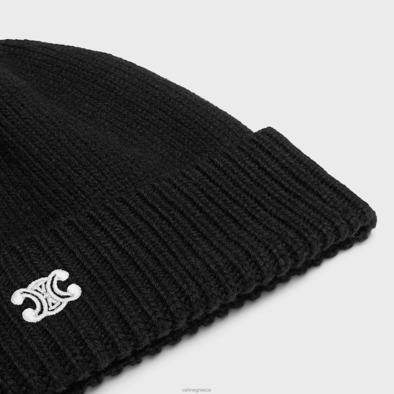 καπέλο triomphe από μαλλί & κασμίρ άνδρες CELINE 640PT2234 αξεσουάρ μαύρο/εκτός άσπρο