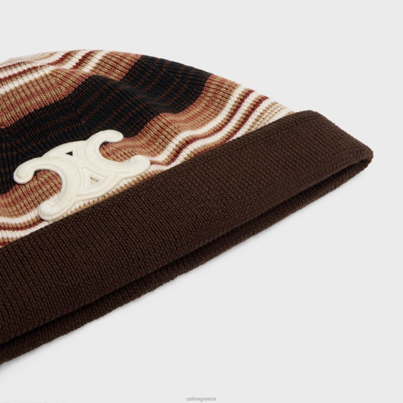 triomphe beanie σε ριγέ μαλλί γυναίκες CELINE 640PT1053 αξεσουάρ ανοιχτό καφέ