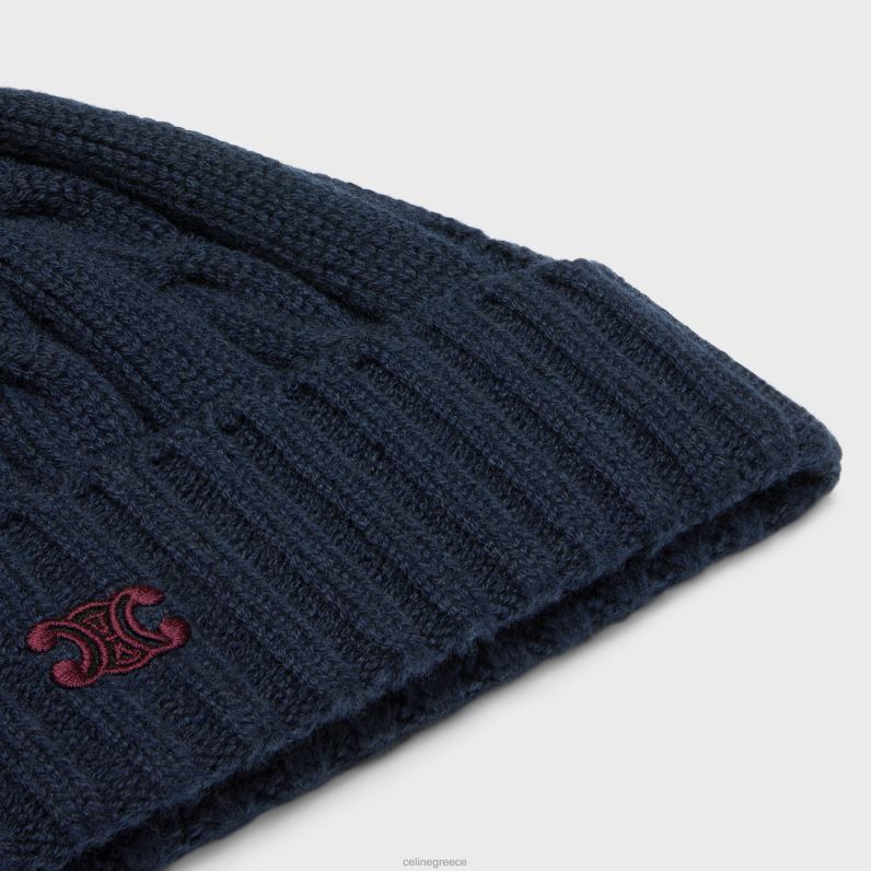 πλεκτό καλώδιο triomphe beanie από κασμίρ γυναίκες CELINE 640PT1179 αξεσουάρ ΠΟΛΕΜΙΚΟ ΝΑΥΤΙΚΟ