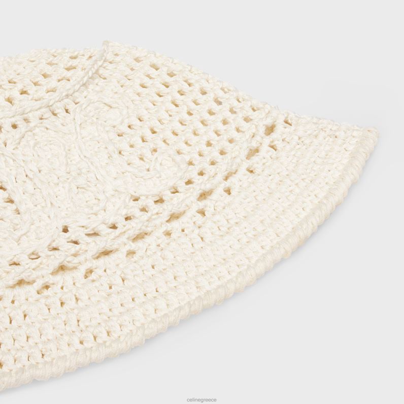 triomphe cloche beanie από κροσέ βαμβάκι γυναίκες CELINE 640PT1225 αξεσουάρ υπόλευκο
