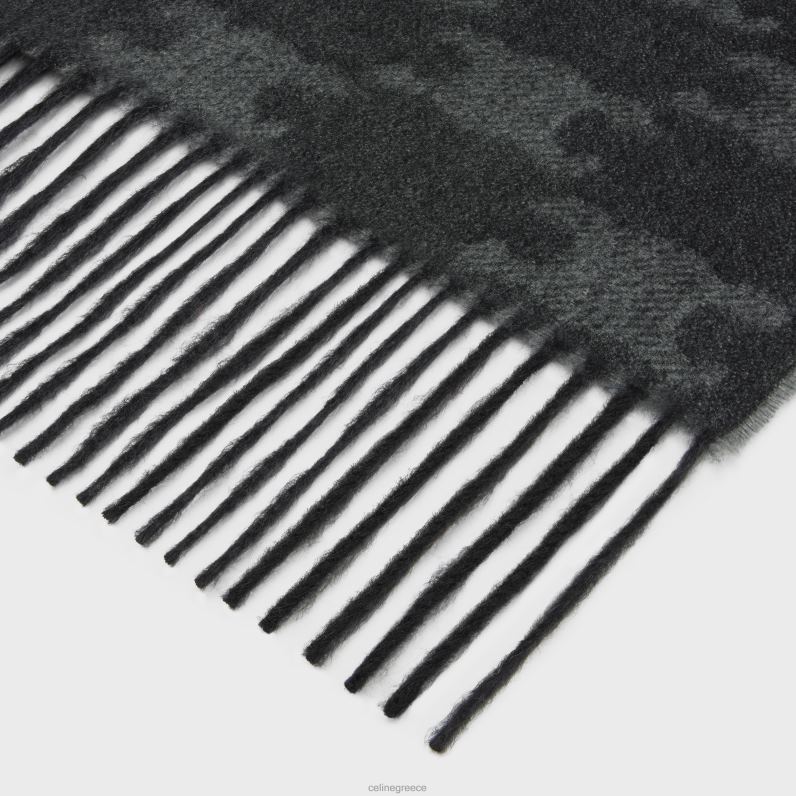 κασκόλ με κρόσσια σε μονόγραμμα κασμίρι άνδρες CELINE 640PT2261 αξεσουάρ νουάρ/ανθρακί