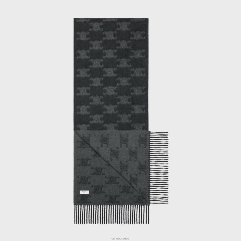 κασκόλ με κρόσσια σε μονόγραμμα κασμίρι άνδρες CELINE 640PT2261 αξεσουάρ νουάρ/ανθρακί