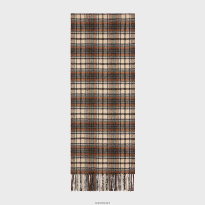 κασκόλ σε καρό κασμίρ άνδρες CELINE 640PT2262 αξεσουάρ σκούρο καφέ/πορτοκαλί