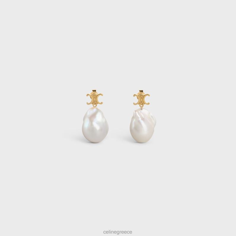 Σκουλαρίκια θριάμβου μπαρόκ από ορείχαλκο με χρυσό φινίρισμα & καλλιεργημένες πέρλες γυναίκες CELINE 640PT1273 αξεσουάρ χρυσό/ελεφαντόδοντο