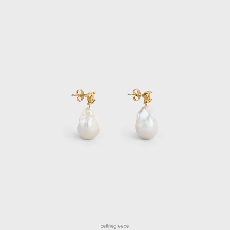Σκουλαρίκια θριάμβου μπαρόκ από ορείχαλκο με χρυσό φινίρισμα & καλλιεργημένες πέρλες γυναίκες CELINE 640PT1273 αξεσουάρ χρυσό/ελεφαντόδοντο