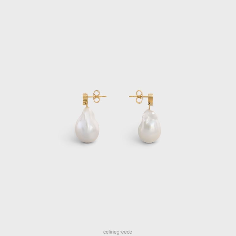 Σκουλαρίκια θριάμβου μπαρόκ από ορείχαλκο με χρυσό φινίρισμα & καλλιεργημένες πέρλες γυναίκες CELINE 640PT1273 αξεσουάρ χρυσό/ελεφαντόδοντο