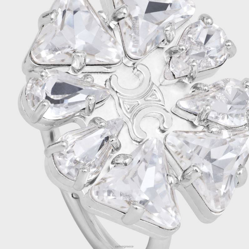 Δαχτυλίδι μαργαρίτας από ορείχαλκο με φινίρισμα ροδίου & στρας γυναίκες CELINE 640PT1374 αξεσουάρ ασήμι