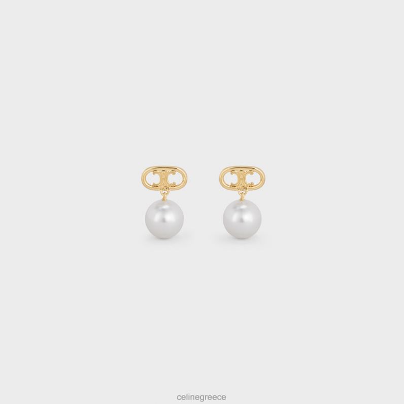 Triomphe μαργαριτάρι σκουλαρίκια από ορείχαλκο με χρυσό φινίρισμα & γυάλινες πέρλες γυναίκες CELINE 640PT1272 αξεσουάρ χρυσό/ελεφαντόδοντο