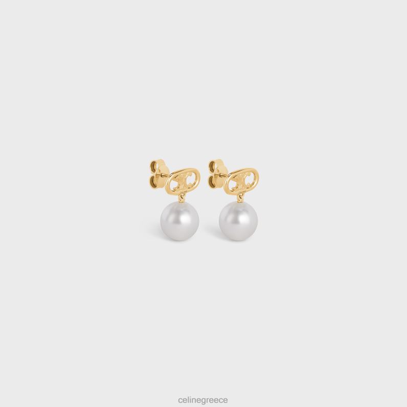 Triomphe μαργαριτάρι σκουλαρίκια από ορείχαλκο με χρυσό φινίρισμα & γυάλινες πέρλες γυναίκες CELINE 640PT1272 αξεσουάρ χρυσό/ελεφαντόδοντο