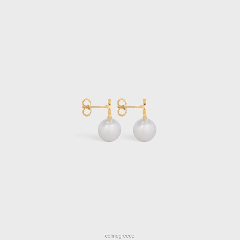 Triomphe μαργαριτάρι σκουλαρίκια από ορείχαλκο με χρυσό φινίρισμα & γυάλινες πέρλες γυναίκες CELINE 640PT1272 αξεσουάρ χρυσό/ελεφαντόδοντο