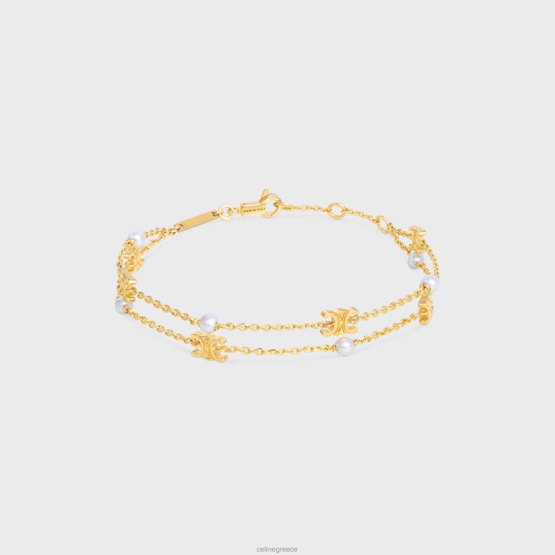Triomphe pearl διπλό βραχιόλι από ορείχαλκο με χρυσό φινίρισμα & πέρλες ρητίνης γυναίκες CELINE 640PT1282 αξεσουάρ χρυσό/ελεφαντόδοντο