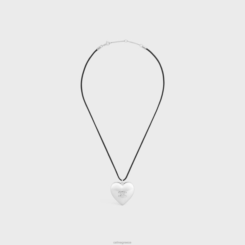 Κολιέ θριάμβου coeur από ορείχαλκο με φινίρισμα ροδίου & βαμβάκι γυναίκες CELINE 640PT1256 αξεσουάρ ασημί/μαύρο