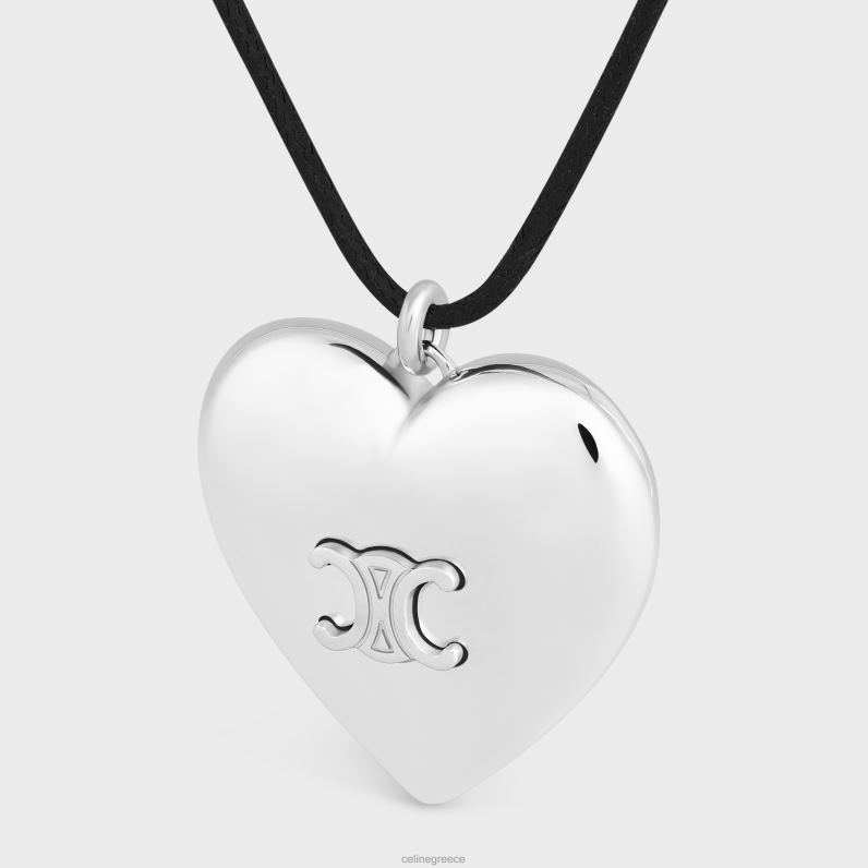 Κολιέ θριάμβου coeur από ορείχαλκο με φινίρισμα ροδίου & βαμβάκι γυναίκες CELINE 640PT1256 αξεσουάρ ασημί/μαύρο