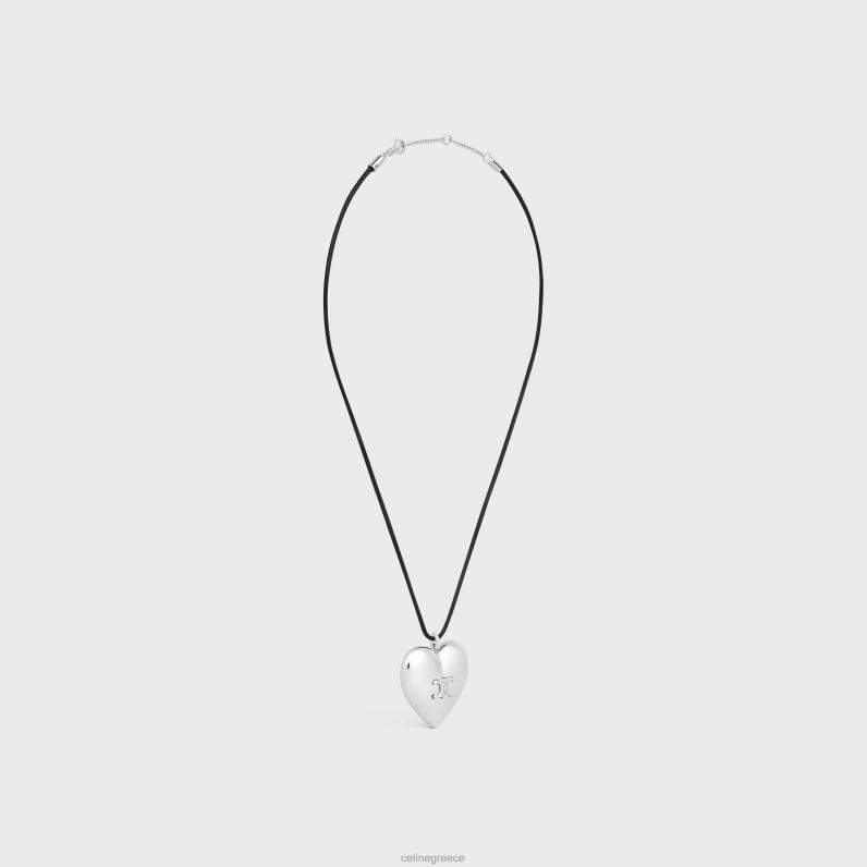 Κολιέ θριάμβου coeur από ορείχαλκο με φινίρισμα ροδίου & βαμβάκι γυναίκες CELINE 640PT1256 αξεσουάρ ασημί/μαύρο