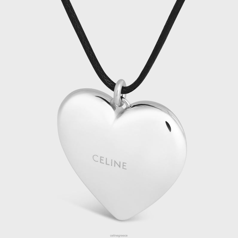 Κολιέ θριάμβου coeur από ορείχαλκο με φινίρισμα ροδίου & βαμβάκι γυναίκες CELINE 640PT1256 αξεσουάρ ασημί/μαύρο