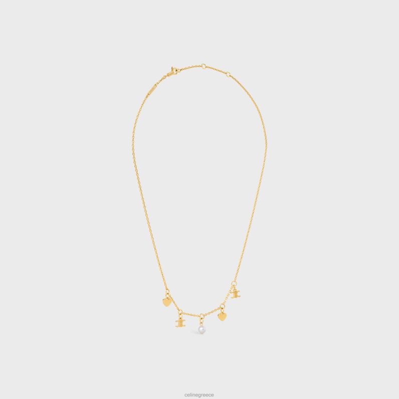 Κολιέ coeur charms από ορείχαλκο με χρυσό φινίρισμα & ρητίνη μαργαριτάρι γυναίκες CELINE 640PT1356 αξεσουάρ χρυσό/ελεφαντόδοντο