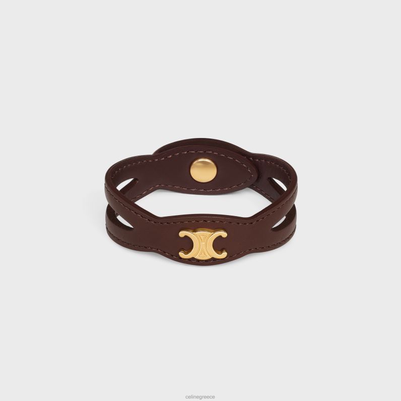 Βραχιόλι les cuirs από δέρμα μοσχαριού & ορείχαλκο με χρυσό φινίρισμα γυναίκες CELINE 640PT1258 αξεσουάρ χρυσό/κάστανο