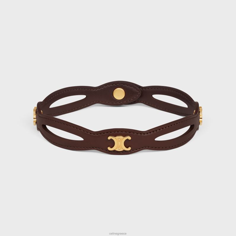 les cuirs choker από δέρμα μοσχαριού & ορείχαλκο με χρυσό φινίρισμα γυναίκες CELINE 640PT1257 αξεσουάρ χρυσό/κάστανο