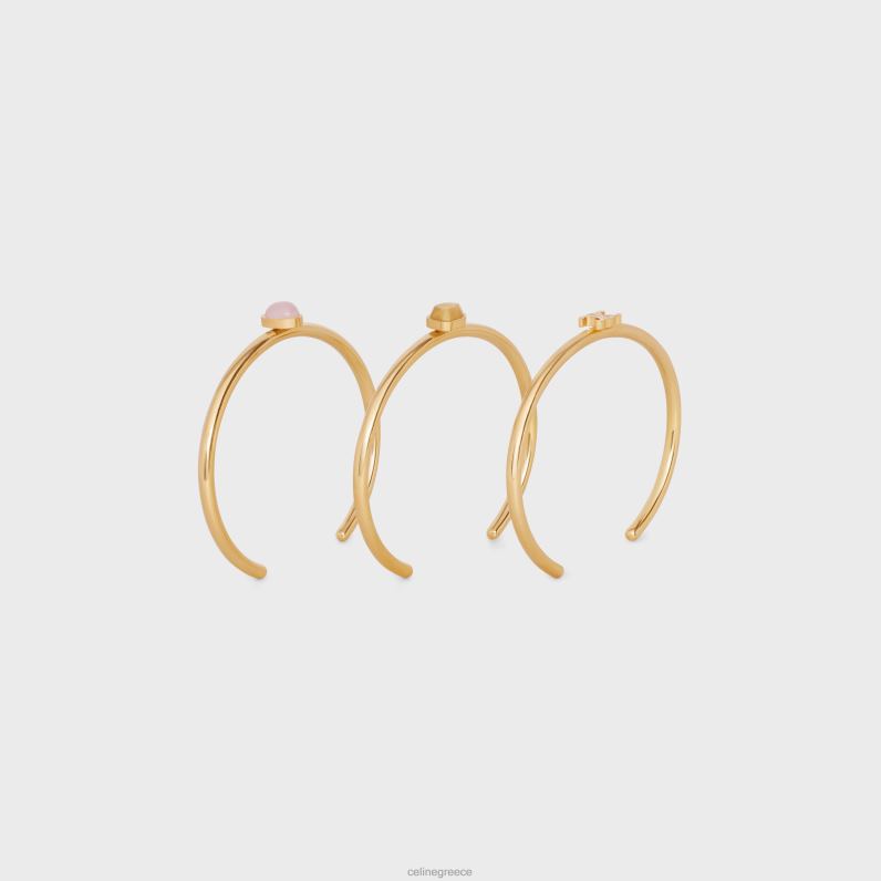 triomphe indie σετ με 3 μανσέτες από ορείχαλκο με χρυσό φινίρισμα, rutilated χαλαζία & ροζ χαλαζία γυναίκες CELINE 640PT1286 αξεσουάρ χρυσός/ρουτίλιο χαλαζία/ροζ qu