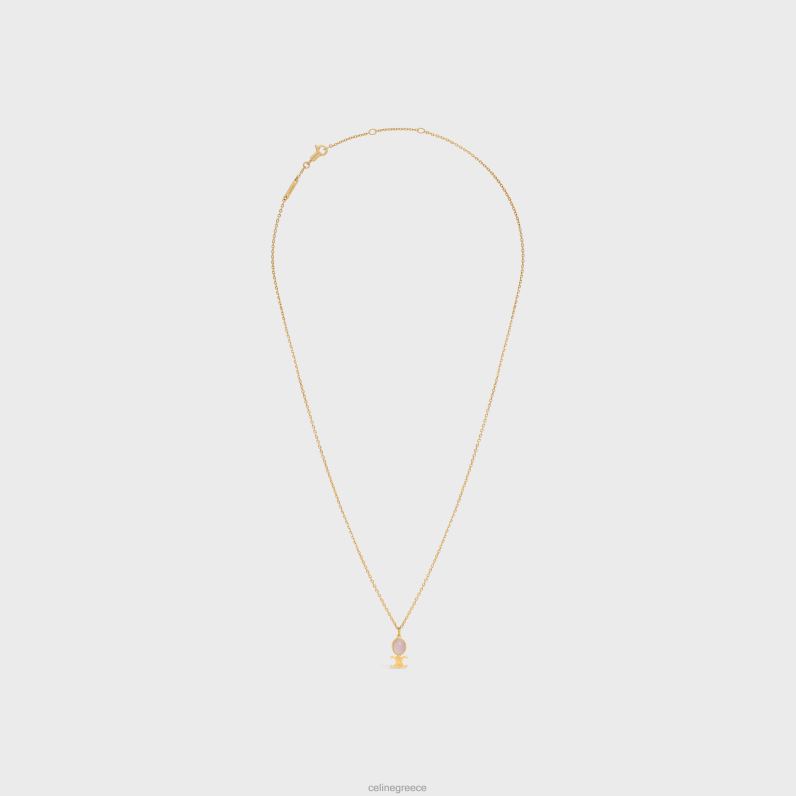 triomphe indie μικρό κολιέ από ορείχαλκο με φινίρισμα ροζ χαλαζία γυναίκες CELINE 640PT1284 αξεσουάρ χρυσός & ροζ χαλαζίας
